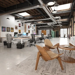 工作室场景,砖墙,打印机,壁画,办公桌椅模型,3D模型