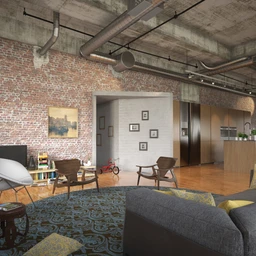 红砖墙模型,混凝土天花,室内物品,室内场景,3D模型