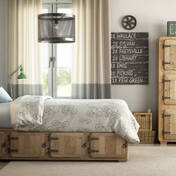 卧室场景,双人大床模型,竹篓,木箱子模型,3D模型