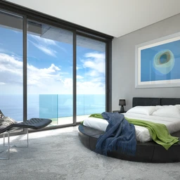 景观大房场景,海边房间模型,客房,大床,酒店房间,3D模型