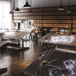 设计工作室场景,设计台,档案室模型,书籍,3D模型