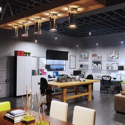 办公室场景,室内场景,吊灯模型,工作室模型,3D模型