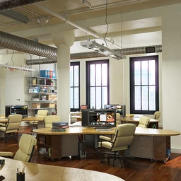 办公室模型,3角办公桌模型,木地板,办公物品,3D模型