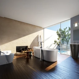 浴室模型,马桶,洗脸盘模型,木地板,3D模型